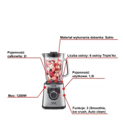 Blender kielichowy TEFAL PERFECT MIX+ BL811D, 1200W, kruszenie lodu