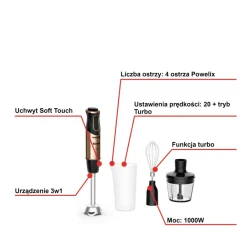 Blender ręczny, Quickchef HB656G10, 1000W, 20 prędkości, 3w1