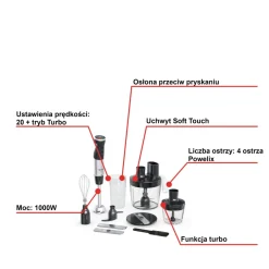 Blender ręczny, Quickchef+ HB67G830, 1000W, 20 prędkości, 8w1
