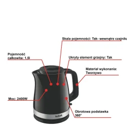 Czajnik elektryczny TEFAL DELFINI PLUS 1,5l KO150F30
