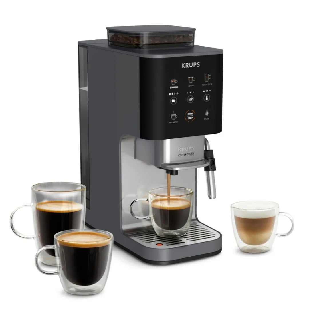 Ekspres do kawy ciśnieniowy KRUPS Coffee Crush kolbowy z młynkiem szary