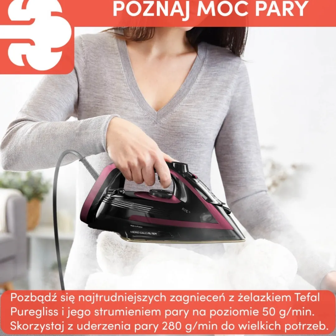 Żelazko parowe, Tefal Puregliss, 3000 W, system antywapienny, strażak