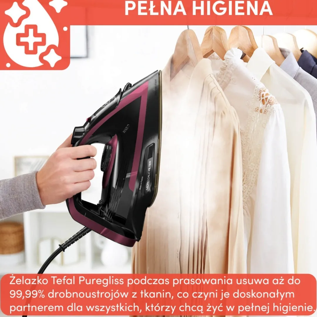 Żelazko parowe, Tefal Puregliss, 3000 W, system antywapienny, strażak