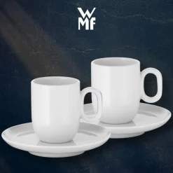 Filiżanki do kawy WMF Barista ze spodkiem 2 szt. porcelana białe 60ml