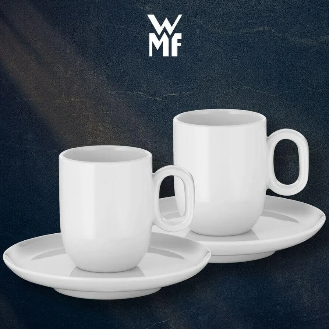 Filiżanki do kawy WMF Barista ze spodkiem 2 szt. porcelana białe 60ml