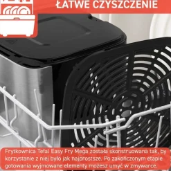 Frytkownica beztłuszczowa, Tefal Easy Fry Mega EY855D, pojemność 7,5 l, kompaktowy rozmiar, Air Fryer