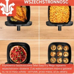 Frytkownica beztłuszczowa, Tefal Easy Fry Mega EY855D, pojemność 7,5 l, kompaktowy rozmiar, Air Fryer