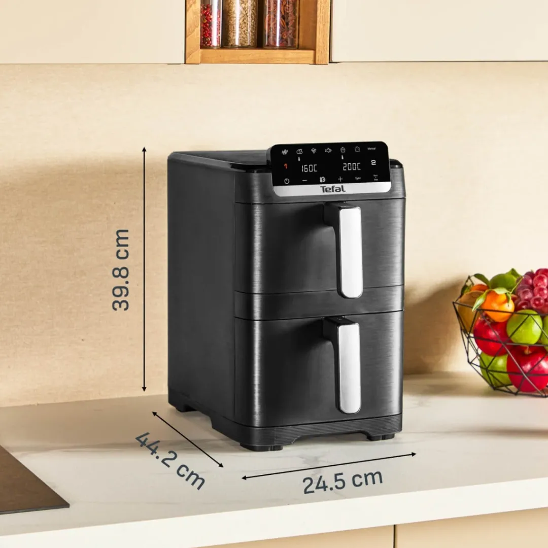 Frytkownica beztłuszczowa, Tefal Easy Fry Crispy Stack EY7528E0, dwukomorowa, 10 l, 2700 W, Air Fryer