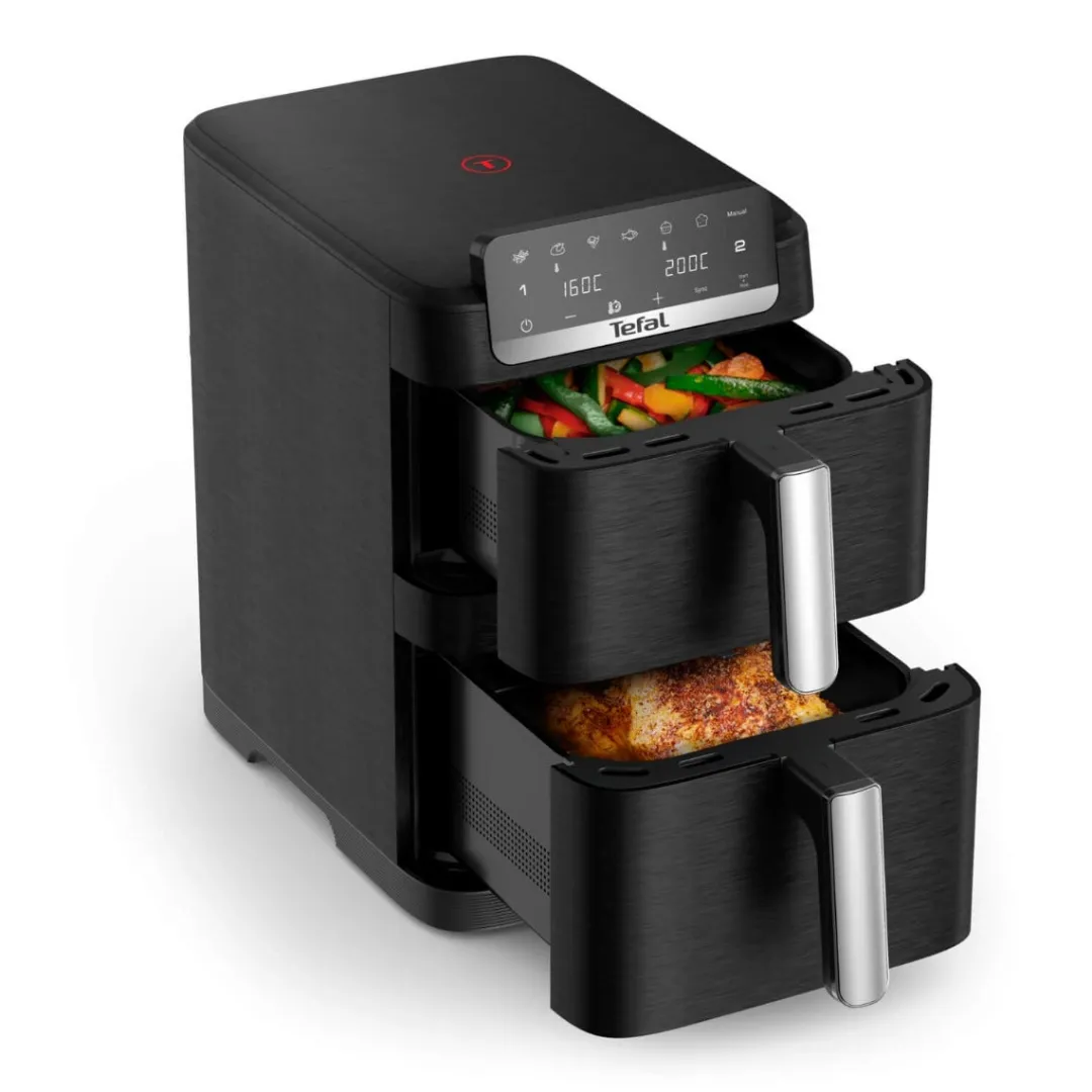 Frytkownica beztłuszczowa, Tefal Easy Fry Crispy Stack EY7528E0, dwukomorowa, 10 l, 2700 W, Air Fryer