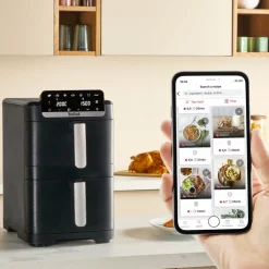 Frytkownica beztłuszczowa, Tefal Easy Fry Crispy Stack EY7528E0, dwukomorowa, 10 l, 2700 W, Air Fryer
