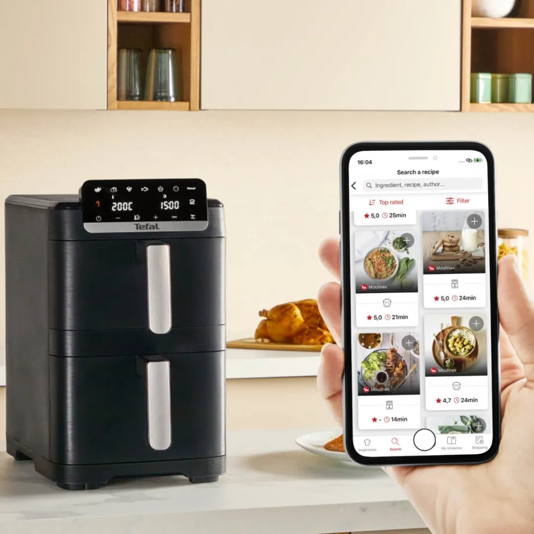 Frytkownica beztłuszczowa, Tefal Easy Fry Crispy Stack EY7528E0, dwukomorowa, 10 l, 2700 W, Air Fryer