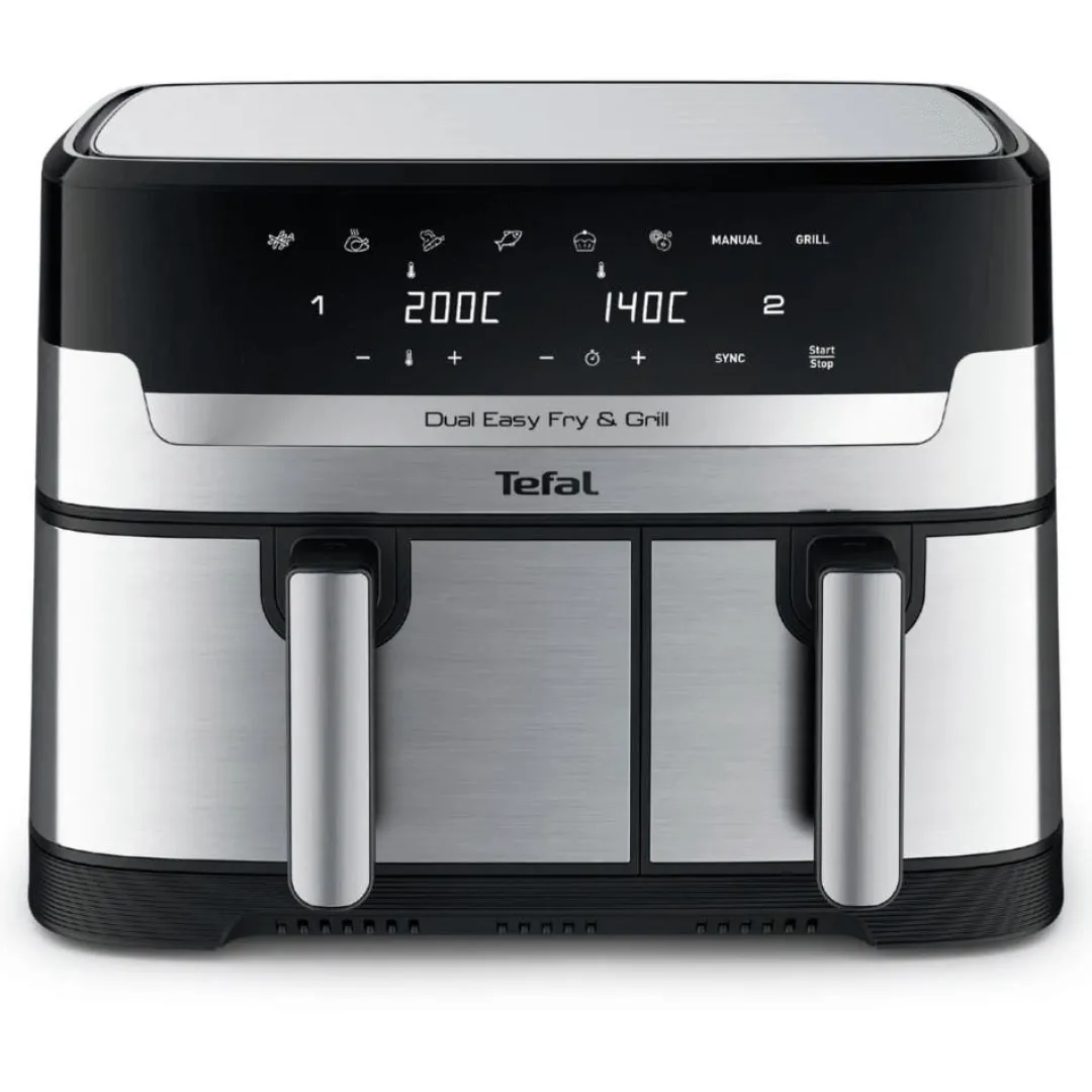 Frytkownica beztłuszczowa, Tefal Dual Easy Fry&Grill EY905D, dwukomorowa, duża, grill, Air Fryer