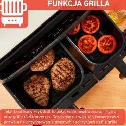 Frytkownica beztłuszczowa, Tefal Dual Easy Fry&Grill EY905D, dwukomorowa, duża, grill, Air Fryer