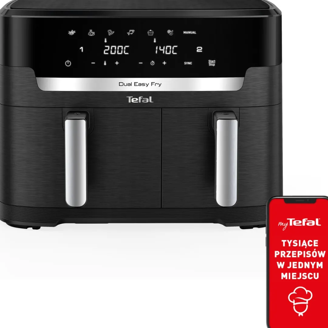 Frytkownica beztłuszczowa, Tefal Dual Easy EY9428E, dwukomorowa, duża, 11l, Air Fryer