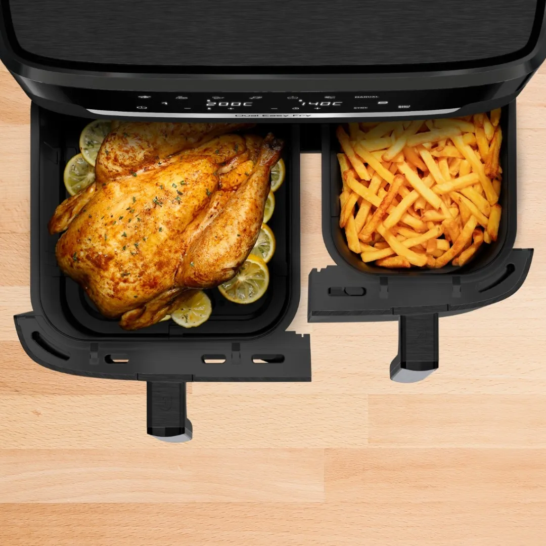Frytkownica beztłuszczowa, Tefal Dual Easy EY9428E, dwukomorowa, duża, 11l, Air Fryer