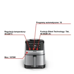 Frytkownica beztłuszczowa, Tefal Easy Fry Silence EY552D, cicha, pojemność 5 l, Air Fryer