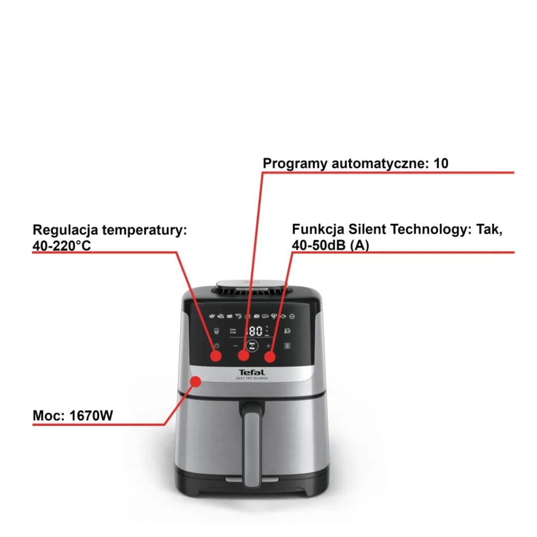 Frytkownica beztłuszczowa, Tefal Easy Fry Silence EY552D, cicha, pojemność 5 l, Air Fryer