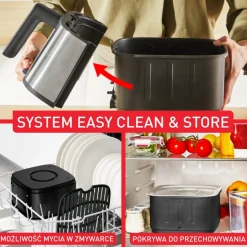 Frytkownica beztłuszczowa, Tefal Easy Fry Silence EY552D, cicha, pojemność 5 l, Air Fryer