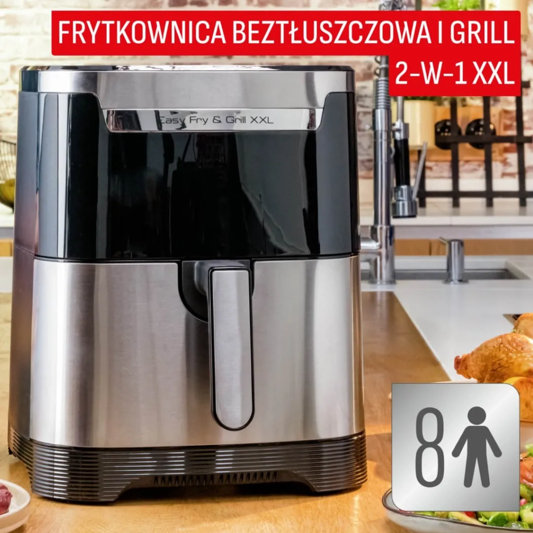 Frytkownica beztłuszczowa, Tefal Easy Fry&Grill XXL EY801D, pojemność 6,5 l, funkcja grilla, Air Fryer