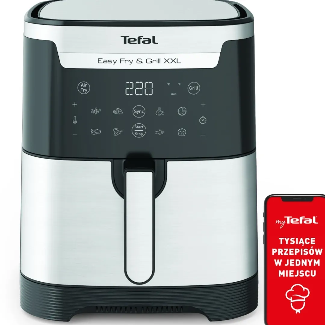 Frytkownica beztłuszczowa, Tefal Easy Fry&Grill XXL EY801D, pojemność 6,5 l, funkcja grilla, Air Fryer