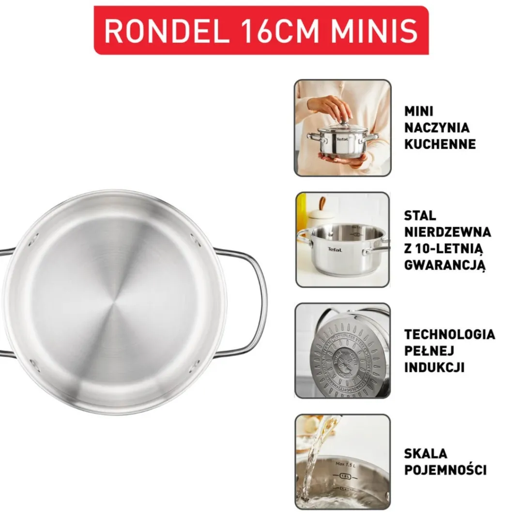 Garnek, Tefal Minis, 1,5L, 16cm, pokrywka