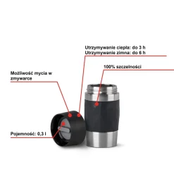 Kubek termiczny TEFAL TRAVEL MUG COMPACT 0.3L czarny