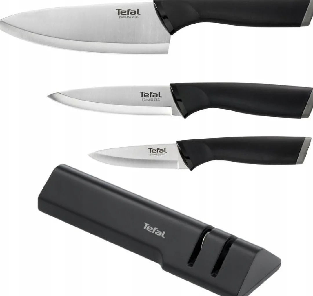 Noże ze stali nierdzewnej Comfort TEFAL 9/12/15cm + ostrzałka Essential