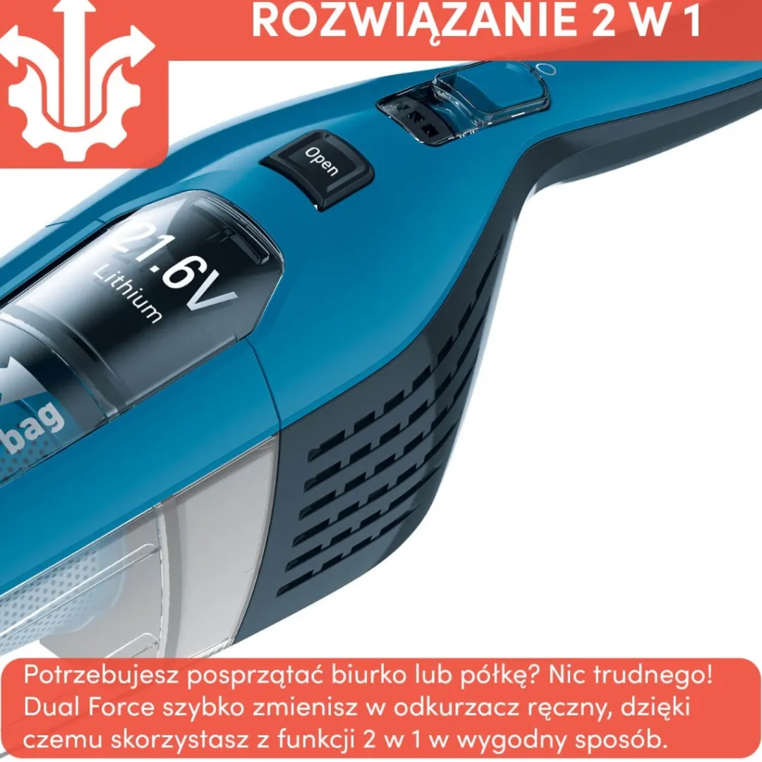 Odkurzacz bezprzewodowy, Tefal Dual Force, 2 w 1, 75 min, kompaktowy