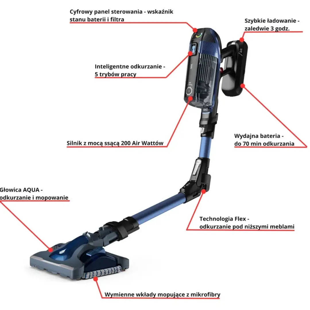 Odkurzacz bezprzewodowy, Tefal X-Force Flex 14.60 Aqua, 200 AW, 70 min, mopowanie