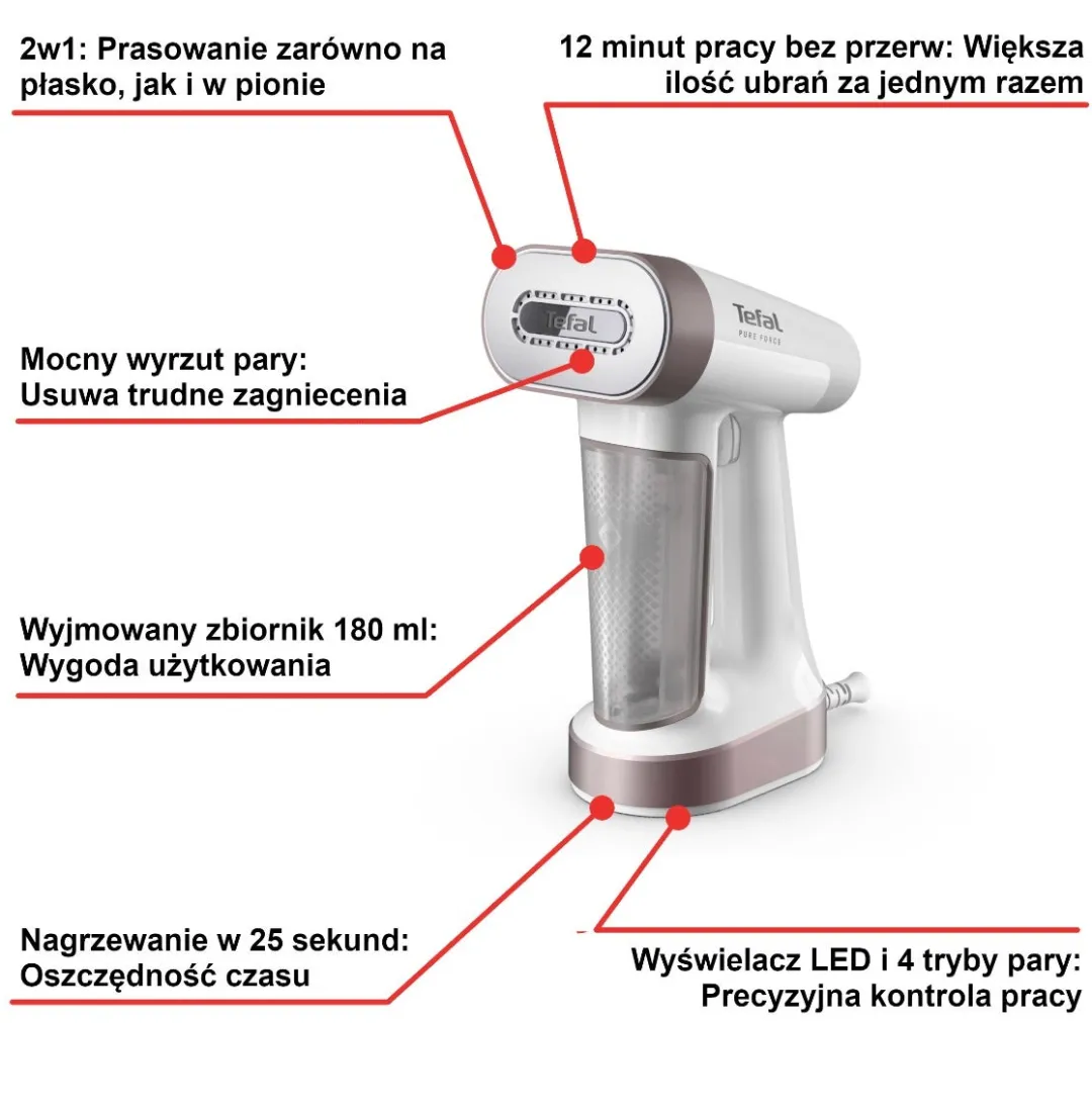 Parownica do ubrań Tefal Pure Force 2w1, 1800W
