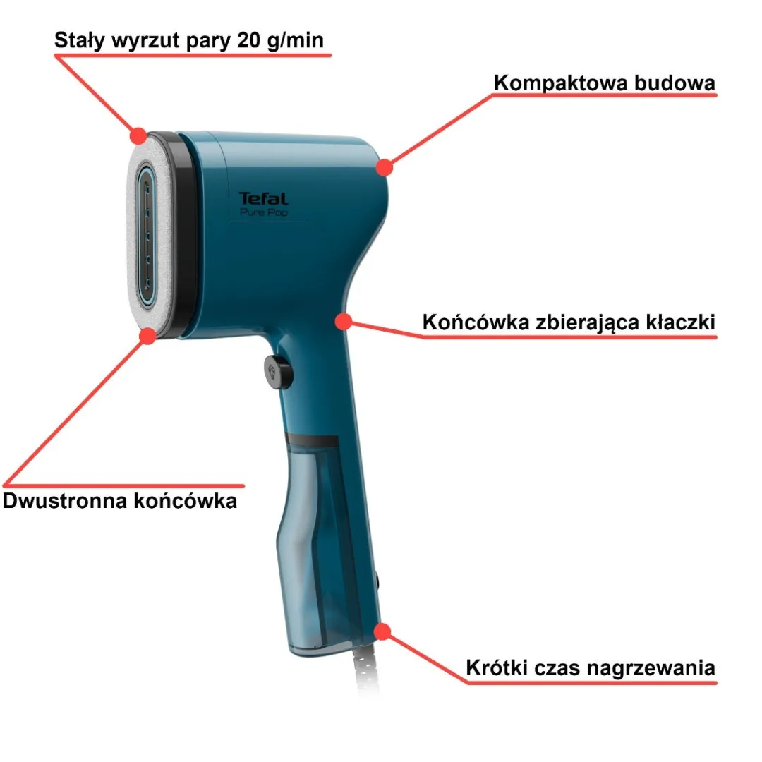 Parownica do ubrań, Tefal Pure Pop, kompaktowa, 1300 W, granatowa