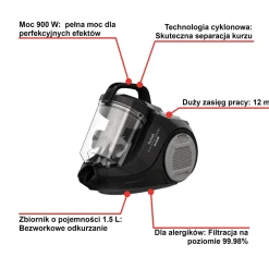 Tefal Swift Power Cyclonic, odkurzacz bezworkowy, 900 W, dla alergików, 1,5 l