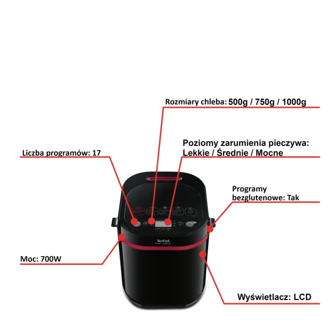 Wypiekacz do chleba, Pain&Plaisir PF2208, 17 programów, 700W, 1kg