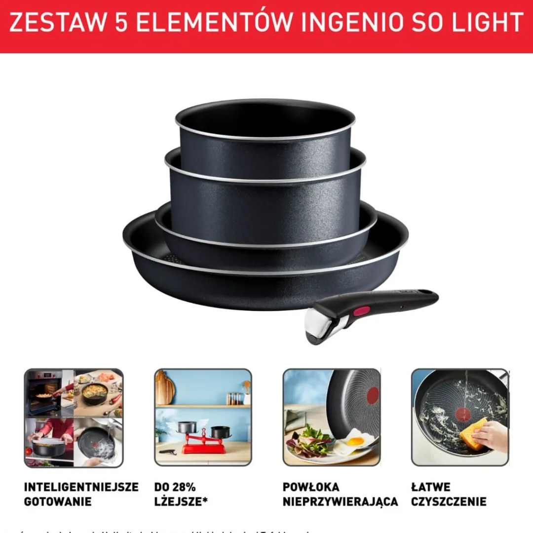 Zestaw garnków i patelni TEFAL INGENIO SO'LIGHT - 5 elementów