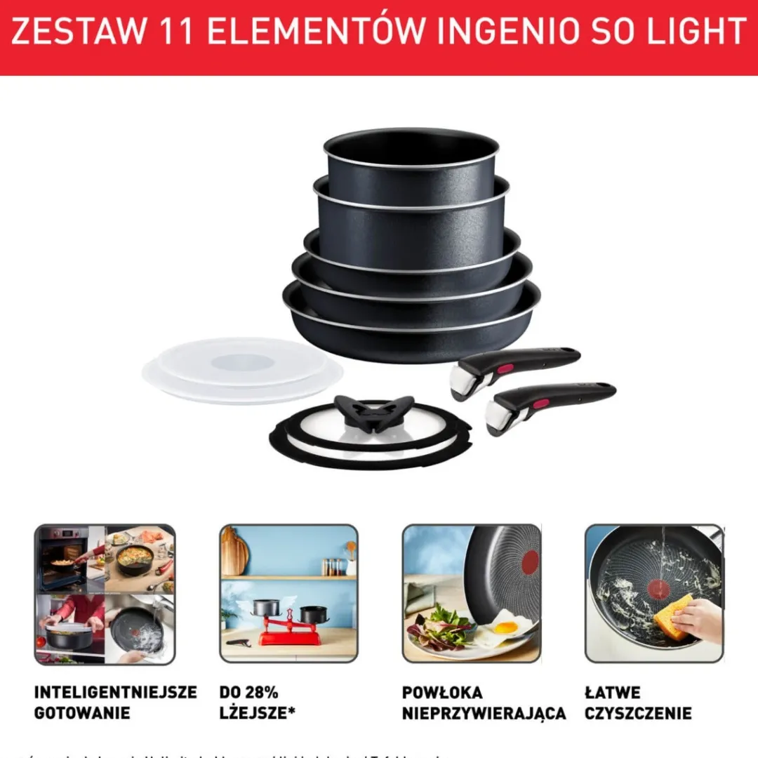 Zestaw garnków i patelni TEFAL INGENIO SO'LIGHT - 11 elementów