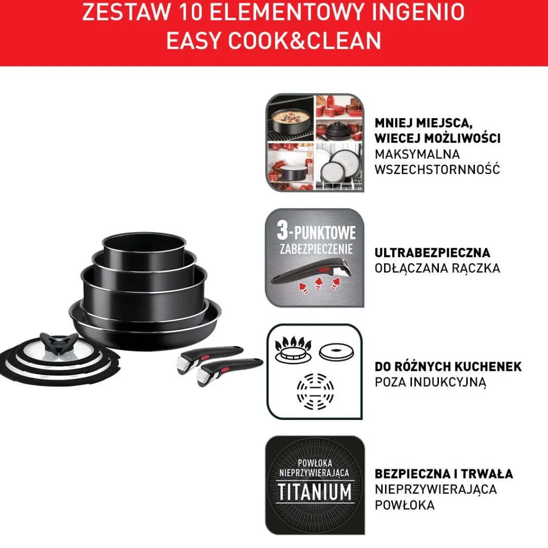 Zestaw garnków i patelni TEFAL INGENIO EASY COOK&CLEAN - 10 elementów