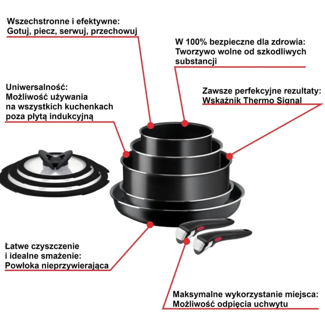 Zestaw garnków i patelni TEFAL INGENIO EASY COOK&CLEAN - 10 elementów