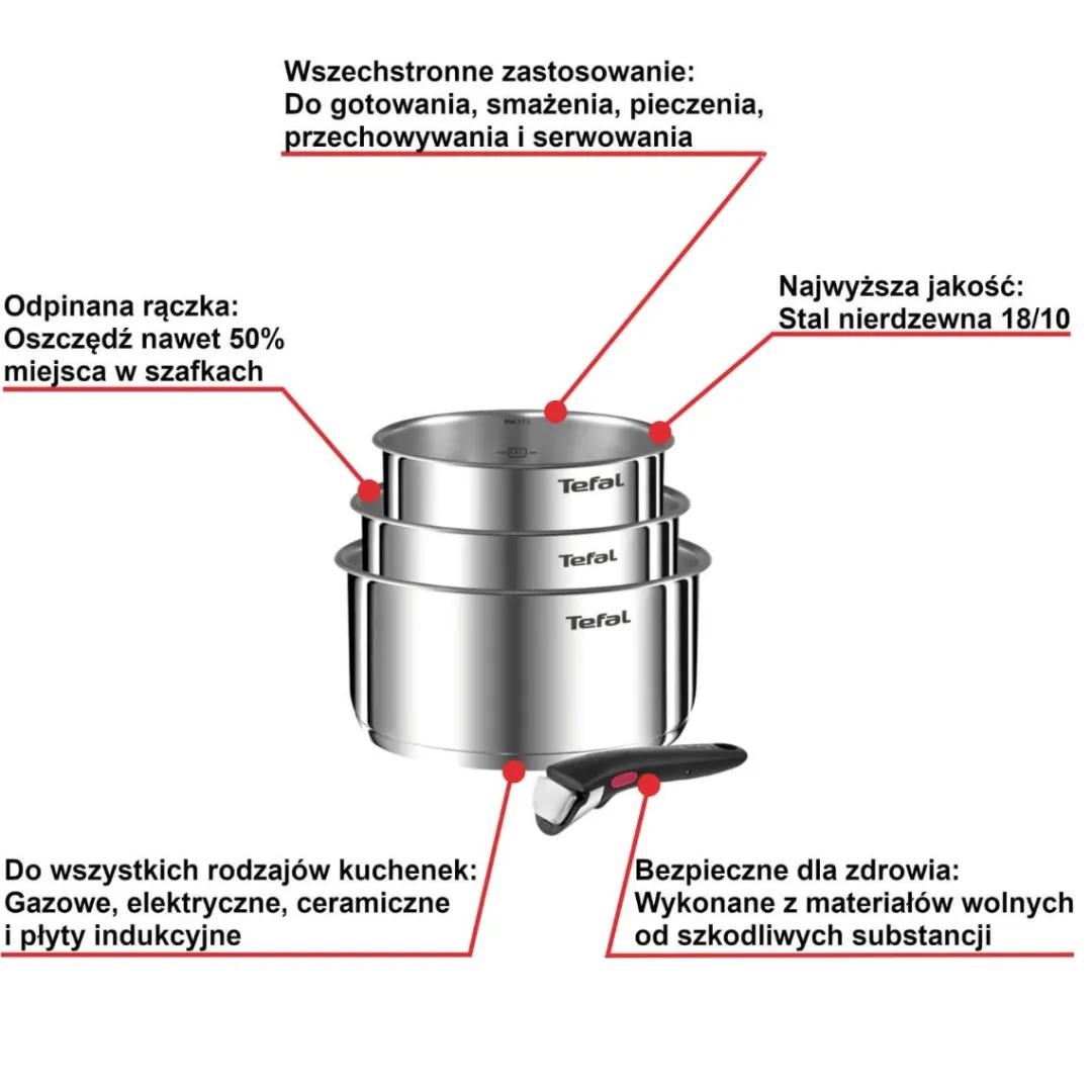 Zestaw garnków Tefal Ingenio Emotion + szklane pokrywki