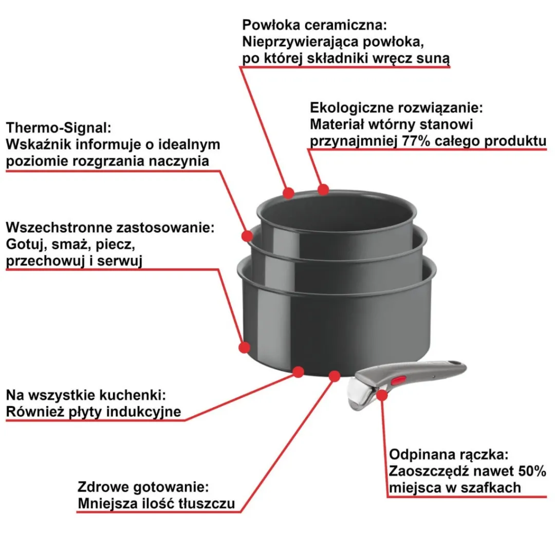 Zestaw garnków Tefal Ingenio Renew 16/18/20cm + hermetyczne pokrywki