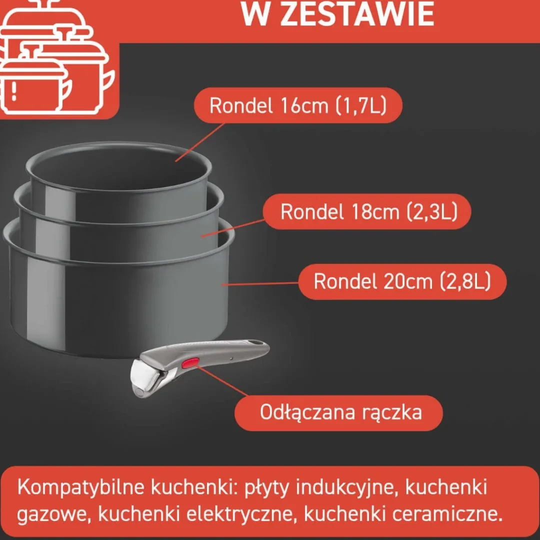 Zestaw garnków Tefal Ingenio Renew 16/18/20cm + hermetyczne pokrywki