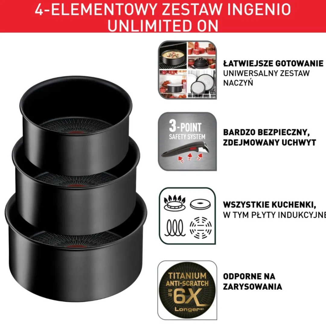 Zestaw 3 garnków z odpinaną rączką TEFAL INGENIO UNLIMITED