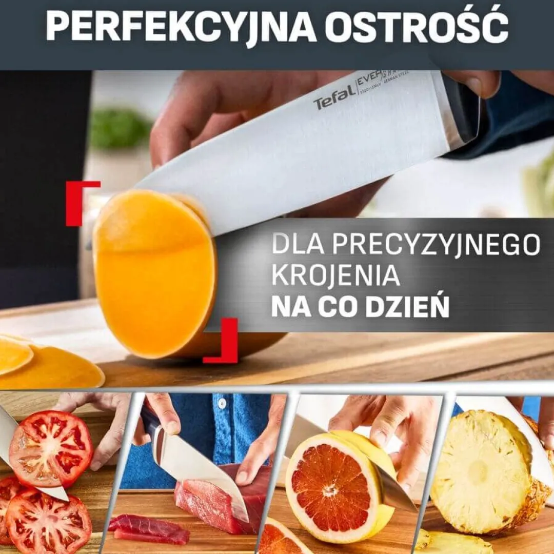 Zestaw 5 noży ze stali nierdzewnej TEFAL EverSharp Pro + blok z wbudowaną ostrzałką
