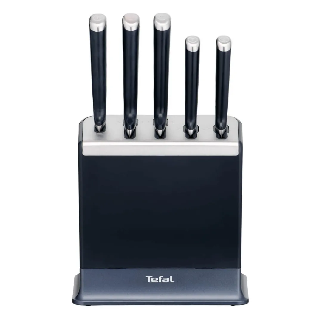 Zestaw 5 noży ze stali nierdzewnej TEFAL EverSharp Pro + blok z wbudowaną ostrzałką