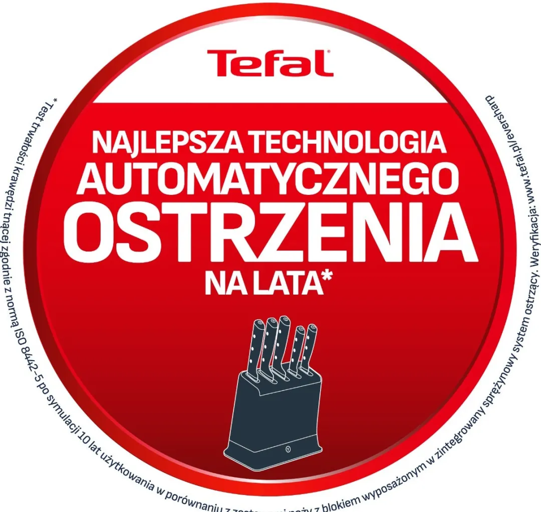 Zestaw 5 noży ze stali nierdzewnej TEFAL EverSharp Pro + blok z wbudowaną ostrzałką