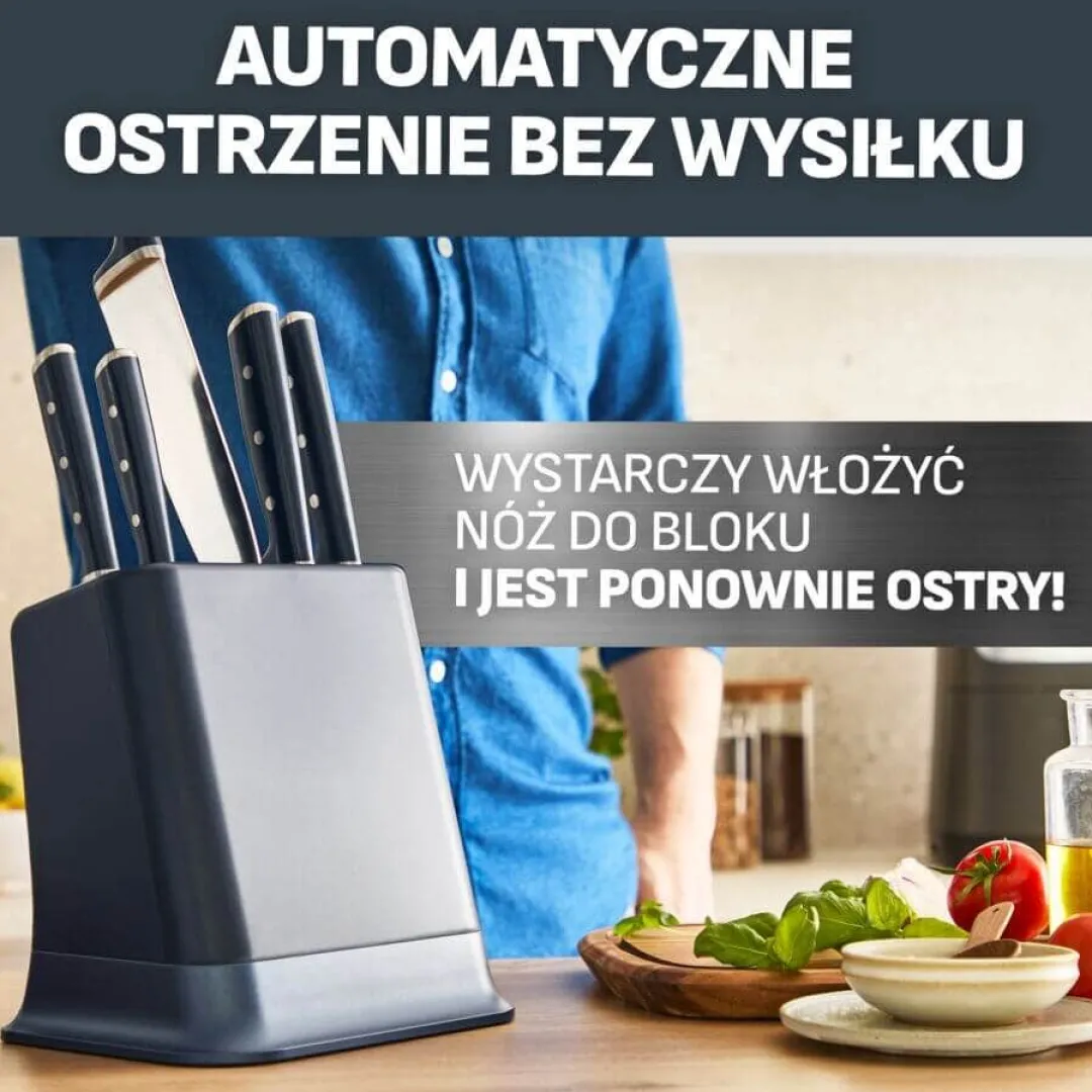 Zestaw 5 noży ze stali nierdzewnej TEFAL EverSharp Pro + blok z wbudowaną ostrzałką