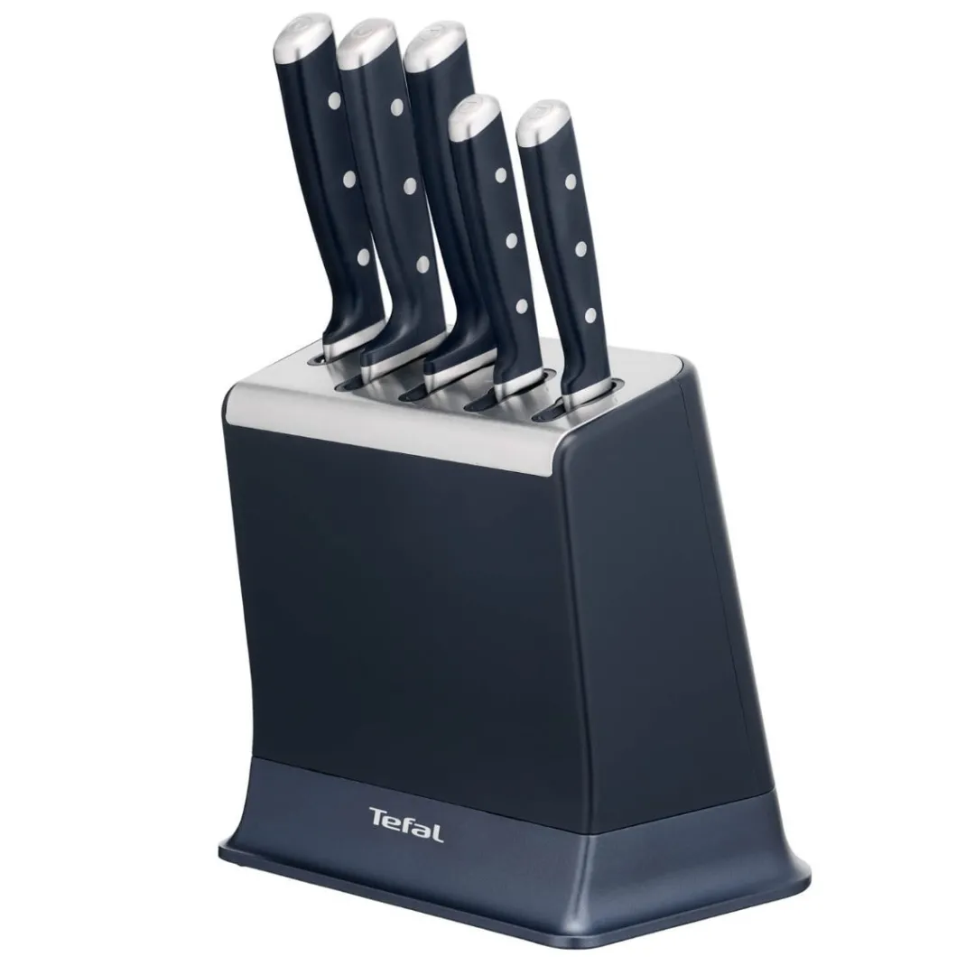 Zestaw 5 noży ze stali nierdzewnej TEFAL EverSharp Pro + blok z wbudowaną ostrzałką