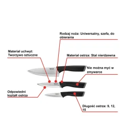 Zestaw noży ze stali nierdzewnej TEFAL COMFORT - 3 elementy