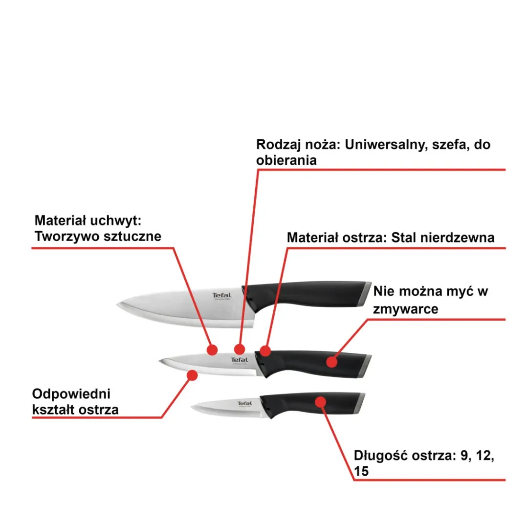 Zestaw noży ze stali nierdzewnej TEFAL COMFORT - 3 elementy