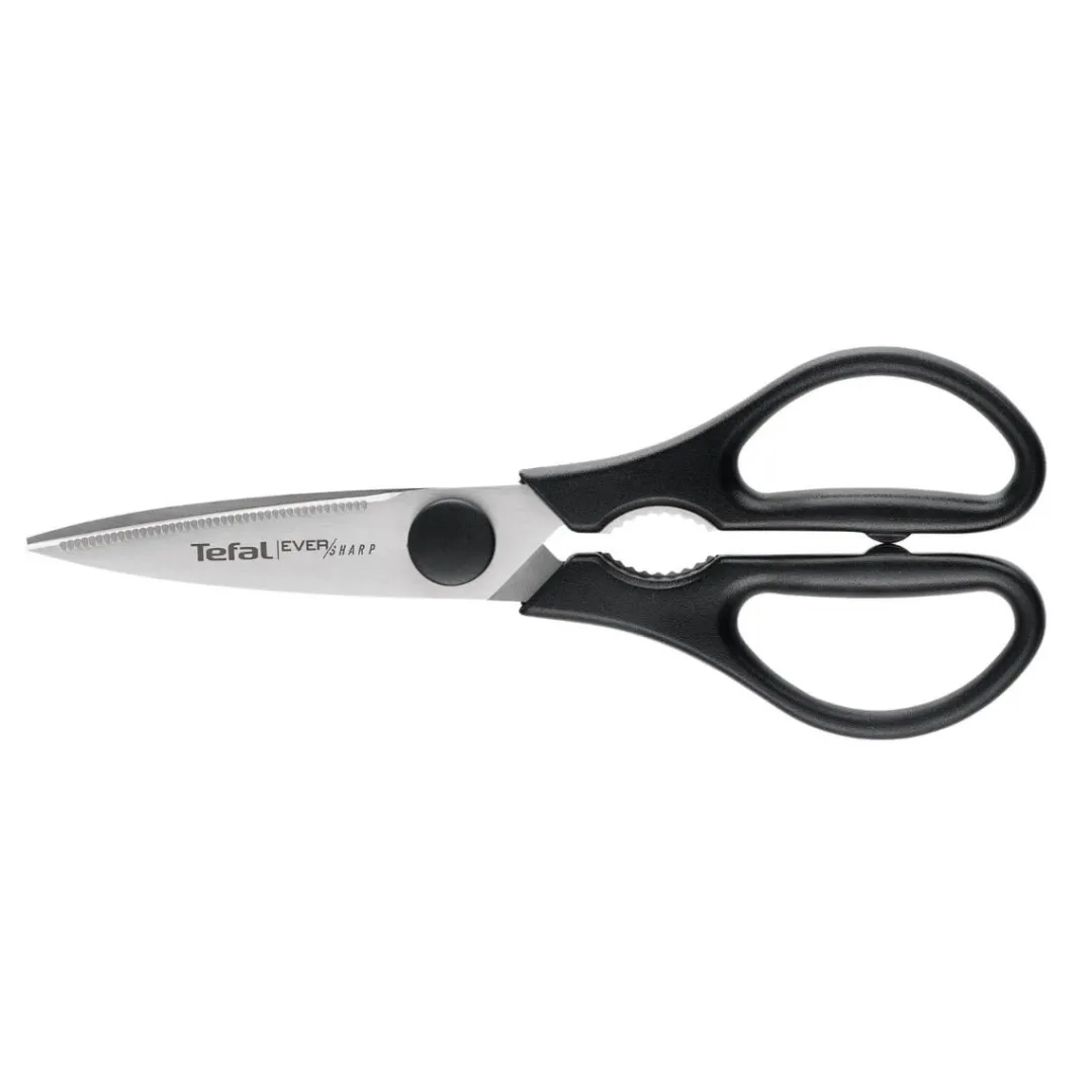 Zestaw 5 noży ze stali nierdzewnej oraz nożyczki TEFAL EverSharp Pro + blok z wbudowaną ostrzałką