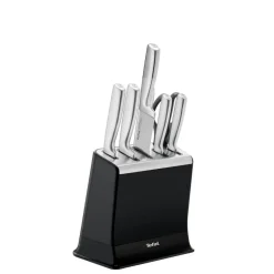 Zestaw 5 noży ze stali nierdzewnej oraz nożyczki TEFAL EverSharp Pro + blok z wbudowaną ostrzałką
